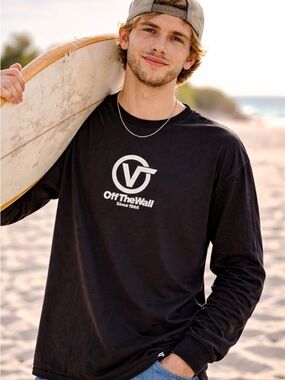 Vans Black Long-Sleeve Off The Wall Logo Tee